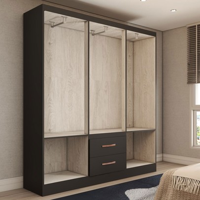 Guarda-Roupa Solteiro Belmont 6 Portas 2 Gavetas Preto - Panorama Móveis
