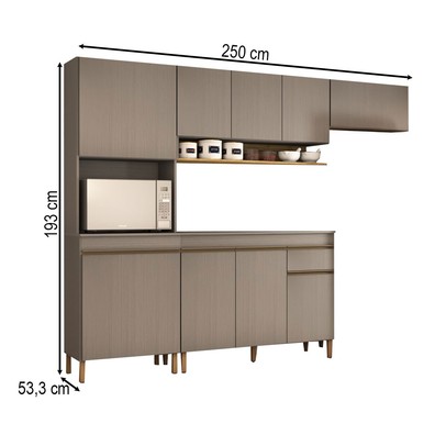 Cozinha Compacta Russel 9 Portas 1 Gaveta Gris/Freijó - Panorama Móveis