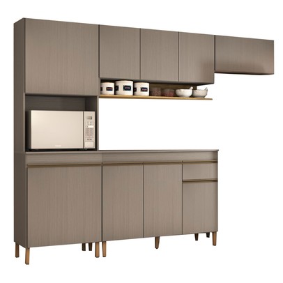 Cozinha Compacta Russel 9 Portas 1 Gaveta Gris/Freijó - Panorama Móveis