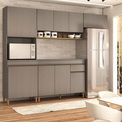 Cozinha Compacta Russel 9 Portas 1 Gaveta Gris/Freijó - Panorama Móveis