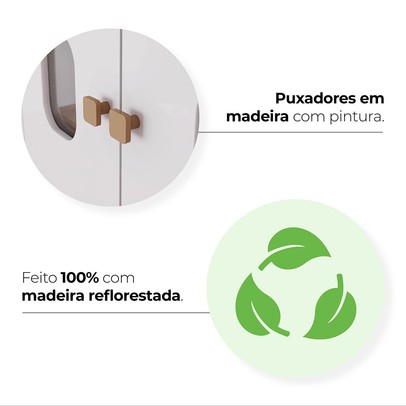 Quarto de Bebê Completo Aconchego 1 Porta 4 Gavetas com Vidro  Branco/Jequitibá - Henn