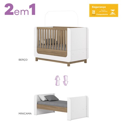 Quarto de Bebê Completo Aconchego 1 Porta 4 Gavetas com Vidro  Branco/Jequitibá - Henn