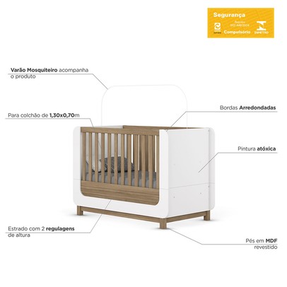 Quarto de Bebê Completo Aconchego 1 Porta 4 Gavetas com Vidro  Branco/Jequitibá - Henn