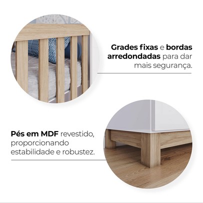 Quarto de Bebê Completo Aconchego 1 Porta 4 Gavetas com Vidro  Branco/Jequitibá - Henn