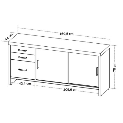 Armário para Escritório Tamburato 3 Gavetas 2 Portas Nogal/Preto - Artany Móveis
