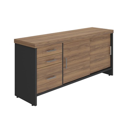 Armário para Escritório Tamburato 3 Gavetas 2 Portas Nogal/Preto - Artany Móveis