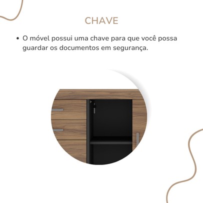 Armário para Escritório Tamburato 3 Gavetas 2 Portas Nogal/Preto - Artany Móveis