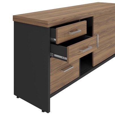Armário para Escritório Tamburato 3 Gavetas 2 Portas Nogal/Preto - Artany Móveis
