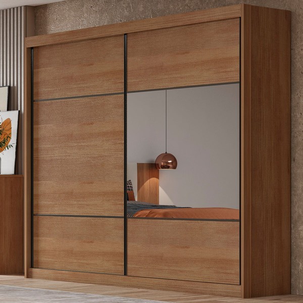Guarda-Roupa Casal Atlântica 2 Portas 6 Gavetas 100% Mdf com Espelho Cumaru - Pnr Móveis