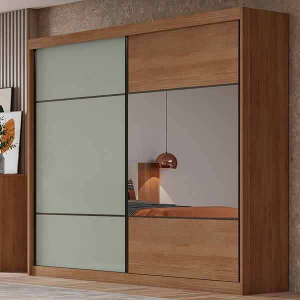 Guarda-Roupa Casal Atlântica 2 Portas 6 Gavetas 100% Mdf com Espelho Cumaru/Fendi - Pnr Móveis