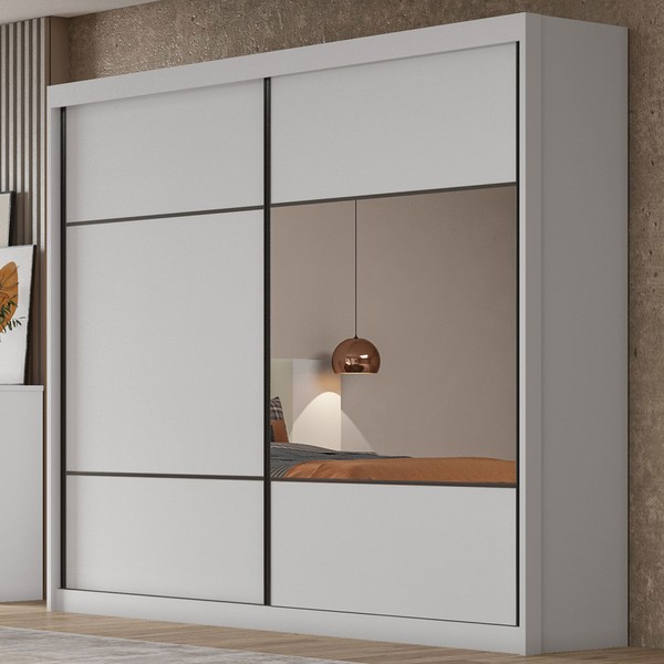 Guarda-Roupa Casal Atlântica 2 Portas 6 Gavetas 100% Mdf com Espelho Neve - Pnr Móveis
