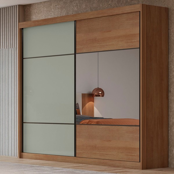 Guarda-Roupa Casal Atlântica 2 Portas 8 Gavetas 100% Mdf com Espelho Cumaru/Fendi - Pnr Móveis