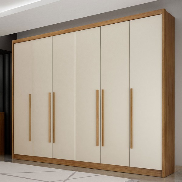 Guarda-Roupa Casal Paraíso 6 Portas 6 Gavetas 100% Mdf Cumaru/Fendi - Pnr Móveis