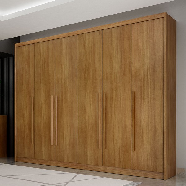 Guarda-Roupa Casal Paraíso 6 Portas 8 Gavetas 100% Mdf Cumaru - Pnr Móveis