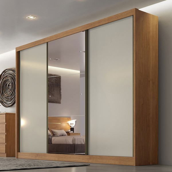 Guarda-Roupa Casal Daloa 3 Portas 6 Gavetas 100% Mdf com Espelho Cumaru/Fendi - Pnr Móveis