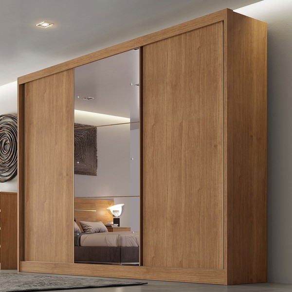 Guarda-Roupa Casal Daloa 3 Portas 8 Gavetas 100% Mdf com Espelho Cumaru - Pnr Móveis