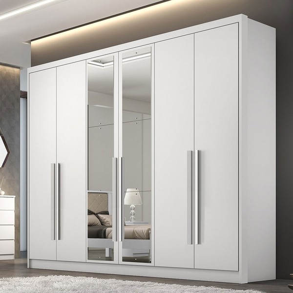 Guarda-Roupa Casal Brest 6 Portas 6 Gavetas 100% Mdf com Espelho Neve - Pnr Móveis