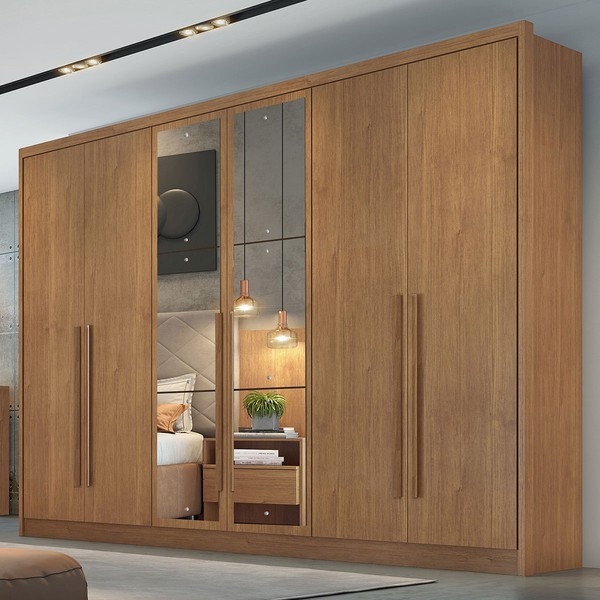 Guarda-Roupa Casal Brest 6 Portas 8 Gavetas 100% Mdf com Espelho Cumaru - Pnr Móveis
