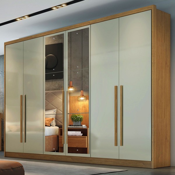 Guarda-Roupa Casal Brest 6 Portas 8 Gavetas 100% Mdf com Espelho Cumaru/Fendi - Pnr Móveis