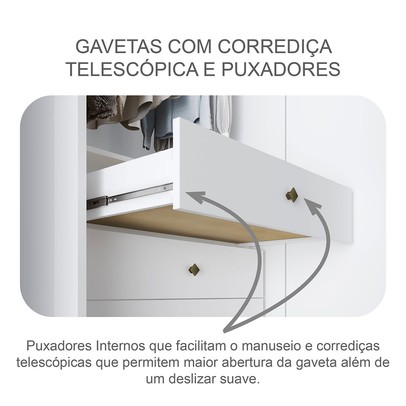 Guarda-Roupa Casal Maestrazza 3 Portas 6 Gavetas 100% Mdf Neve - Pnr Móveis