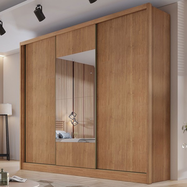 Guarda-Roupa Casal Volano 3 Portas 6 Gavetas 100% Mdf com Espelho Cumaru - Pnr Móveis