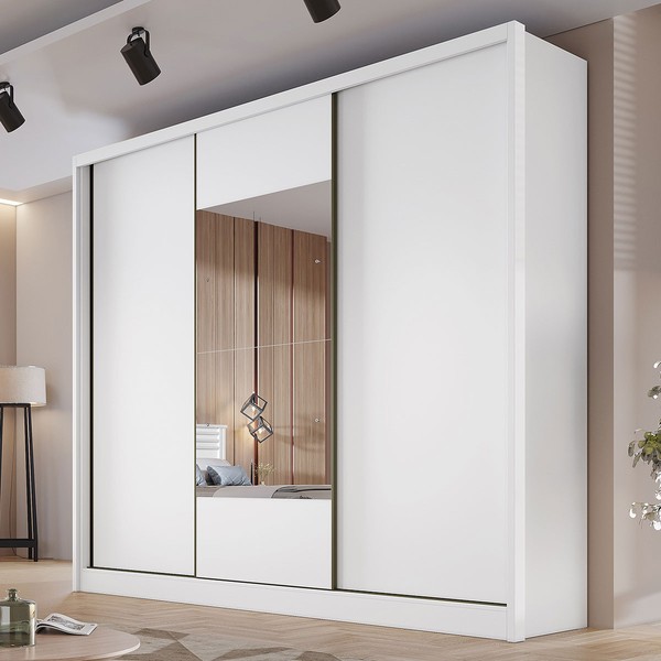Guarda-Roupa Casal Volano 3 Portas 6 Gavetas 100% Mdf com Espelho Neve - Pnr Móveis