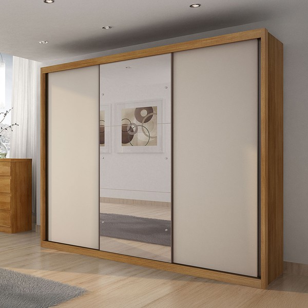 Guarda-Roupa Casal ímola 6 Gavetas 3 Portas 100% Mdf com Espelho Cumaru/Fendi - Pnr Móveis