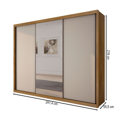 Guarda-Roupa Casal ímola 6 Gavetas 3 Portas 100% Mdf com Espelho Cumaru/Fendi - Pnr Móveis