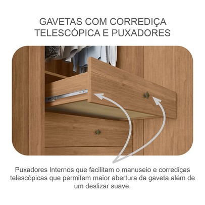 Guarda-Roupa Casal ímola 6 Gavetas 3 Portas 100% Mdf com Espelho Cumaru/Fendi - Pnr Móveis