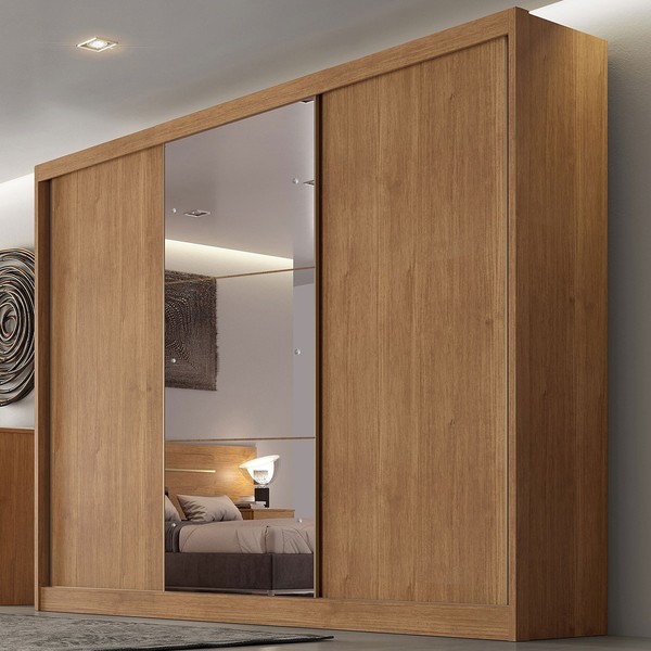 Guarda-Roupa Casal Japão 3 Portas 8 Gavetas 100% Mdf com Espelho Cumaru - Pnr Móveis