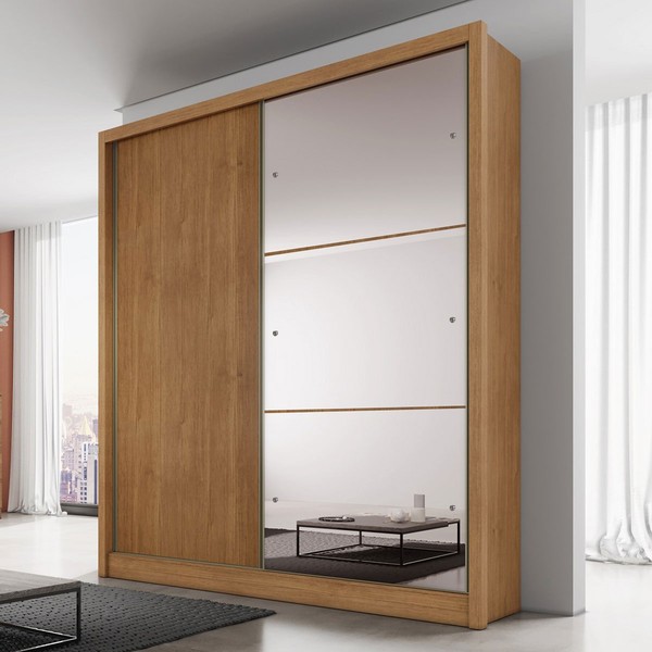 Guarda-Roupa Solteiro Milazzo 2 Portas 3 Gavetas 100% Mdf com Espelho Cumaru - Pnr Móveis
