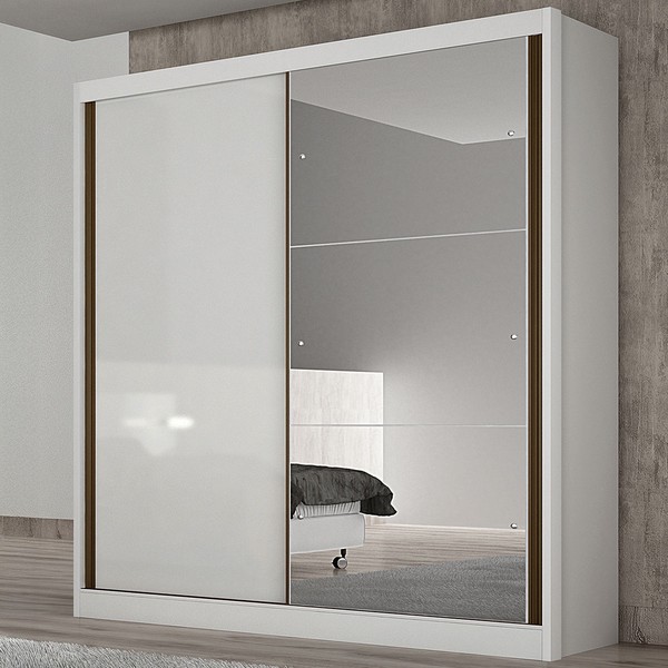 Guarda-Roupa Solteiro Milazzo 2 Portas 3 Gavetas 100% Mdf com Espelho Neve - Pnr Móveis