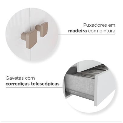 Quarto de Bebê Completo Confete 5 Portas 5 Gavetas com Vidro Branco/Jequitibá - Henn