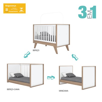 Quarto de Bebê Completo Confete 5 Portas 5 Gavetas com Vidro Branco/Jequitibá - Henn