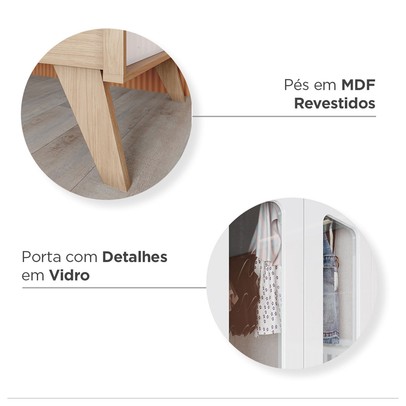 Quarto de Bebê Completo Confete 5 Portas 5 Gavetas com Vidro Branco/Jequitibá - Henn
