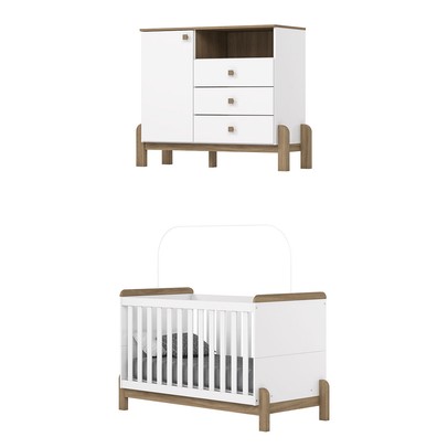 Quarto de Bebê Completo Ternura 1 Porta 3 Gavetas Branco/Jequitibá - Henn
