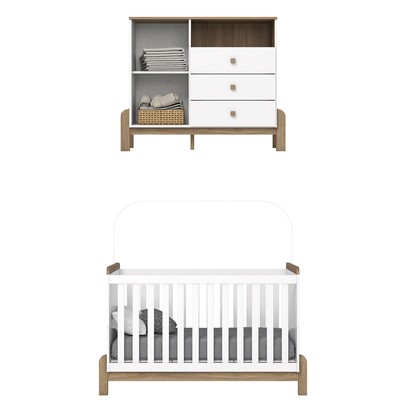 Quarto de Bebê Completo Ternura 1 Porta 3 Gavetas Branco/Jequitibá - Henn