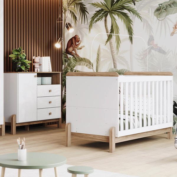 Quarto de Bebê Completo Ternura 1 Porta 3 Gavetas Branco/Jequitibá - Henn