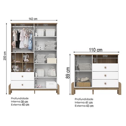 Quarto de Bebê Completo Ternura 5 Portas 5 Gavetas Ie191 Branco/Jequitibá - Henn