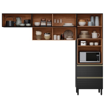 Cozinha Completa Proença 5 Portas 2 Gavetas com Vidro Nogueira/Carbono Prime Tx Dp270 - Demobile