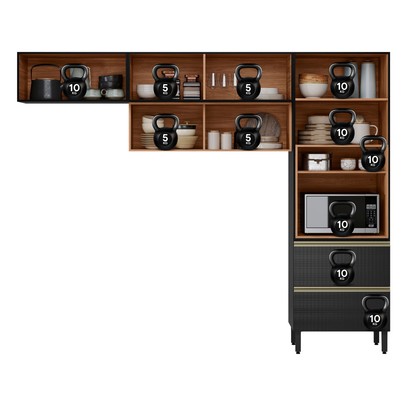 Cozinha Completa Proença 5 Portas 2 Gavetas com Vidro Nogueira/Carbono Prime Tx Dp270 - Demobile