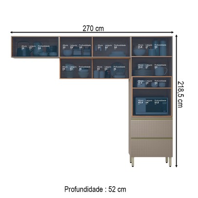 Cozinha Completa Proença 5 Portas 2 Gavetas com Vidro Nogueira/Nude Prime Tx Dp270 - Demobile