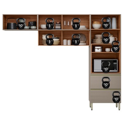 Cozinha Completa Proença 5 Portas 2 Gavetas com Vidro Nogueira/Nude Prime Tx Dp270 - Demobile