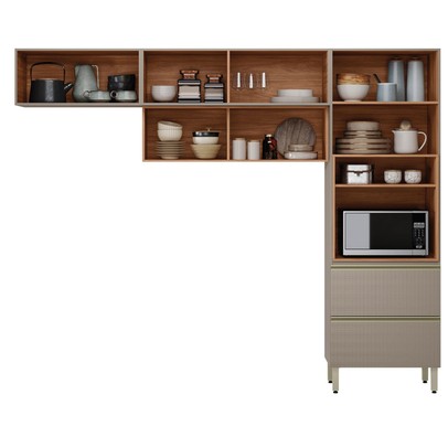 Cozinha Completa Proença 5 Portas 2 Gavetas com Vidro Nogueira/Nude Prime Tx Dp270 - Demobile