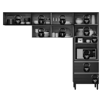 Cozinha Completa Proença 5 Portas 2 Gavetas Ripado com Vidro Nogueira/Carbono Prime Tx - Demobile