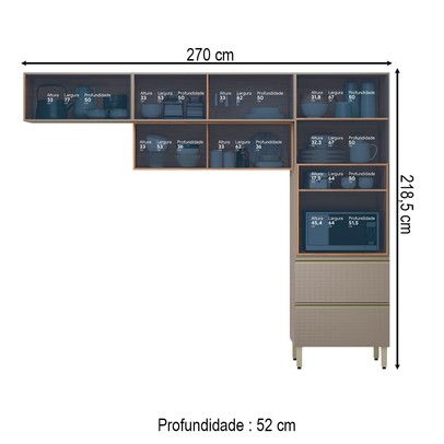Cozinha Completa Proença 5 Portas 2 Gavetas Ripado com Vidro Nogueira/Nude Prime Tx - Demobile
