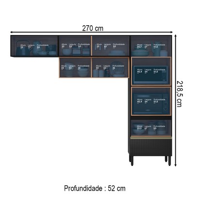 Cozinha Completa Proença 4 Portas 2 Gavetas Nogueira/Carbono Prime Tx - Demobile
