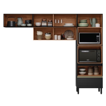 Cozinha Completa Proença 4 Portas 2 Gavetas Nogueira/Carbono Prime Tx - Demobile