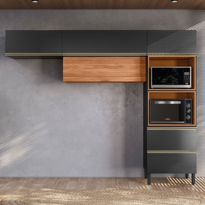 Cozinha Completa Proença 4 Portas 2 Gavetas Nogueira/Carbono Prime Tx - Demobile