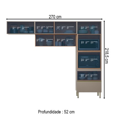 Cozinha Completa Proença 4 Portas 2 Gavetas Nogueira/Nude Prime Tx - Demobile